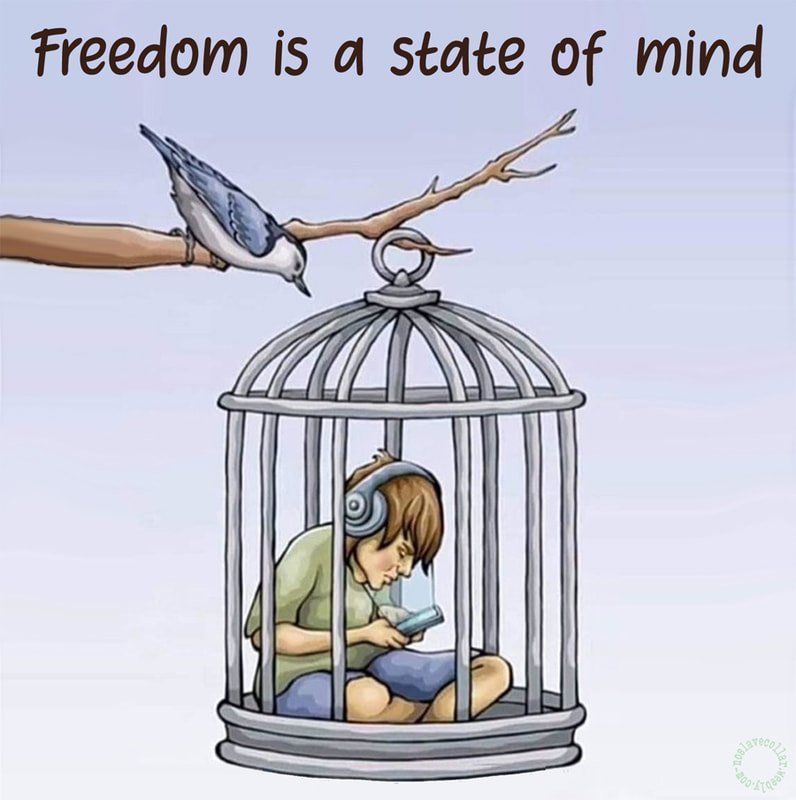 Freedom is a state of mind (boy encaged with his smartphone)