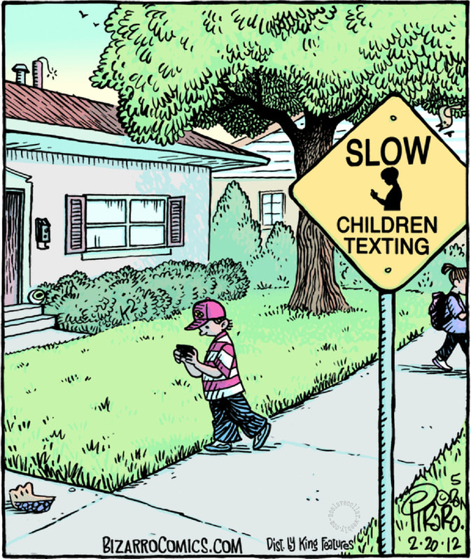 Warning sign - Slow, children texting