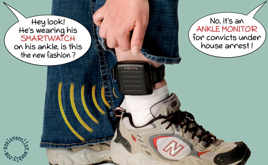 Hey look! He's wearing his smartwatch on his ankle, is this the new fashion? -No, it's an "ankle monitor"! It's for convicts under house arrest.
