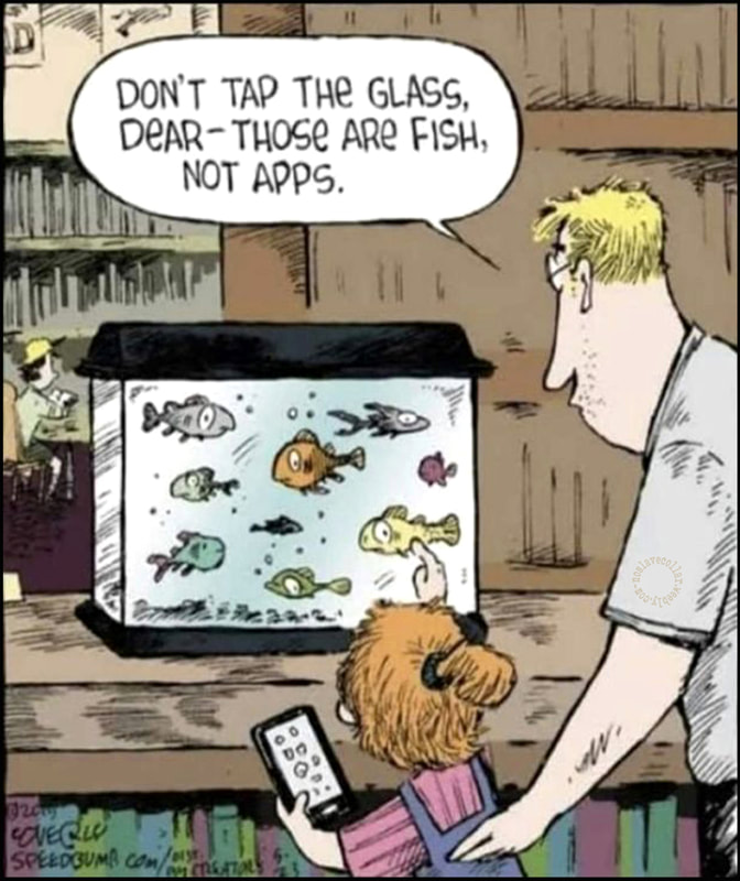 Don't tap the glass dear, those are fish, not apps.