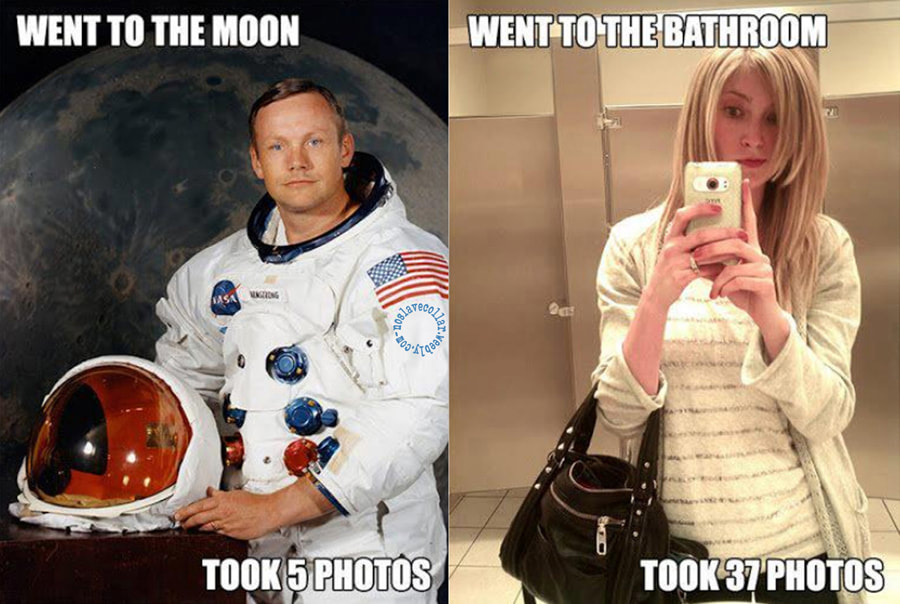 Went to the moon, took 5 photos - Went to the bathroom, took 37 photos