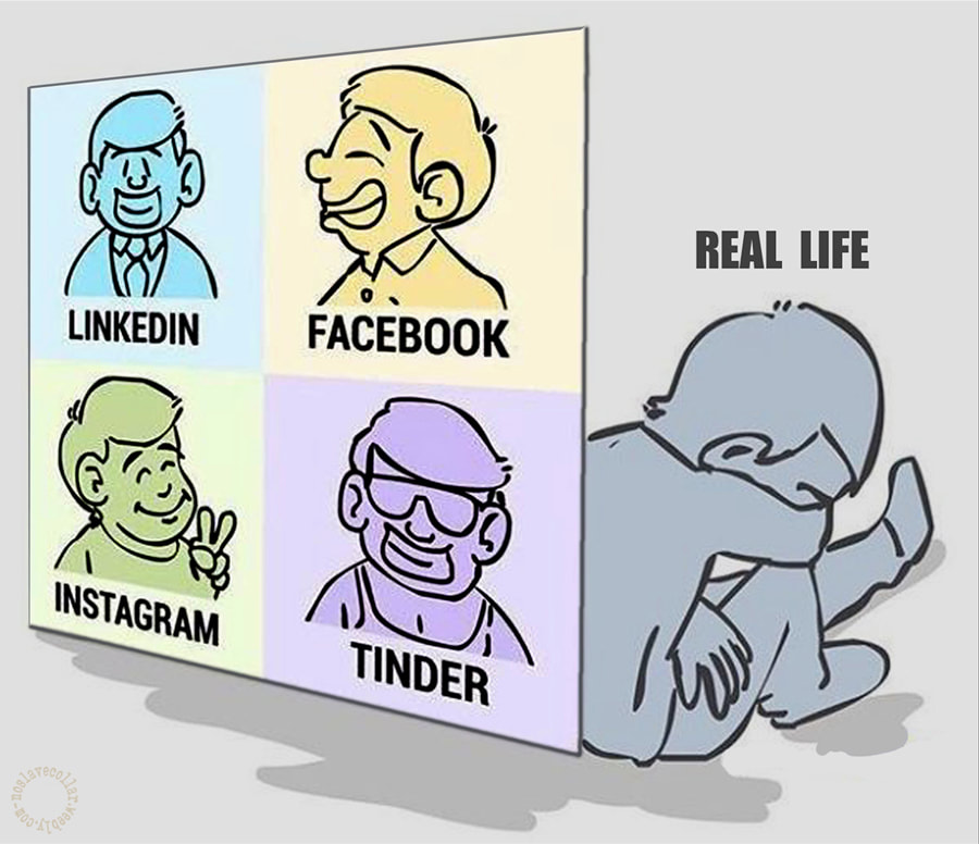 Lindedin, Facebook, Instagram, Tinder, real life