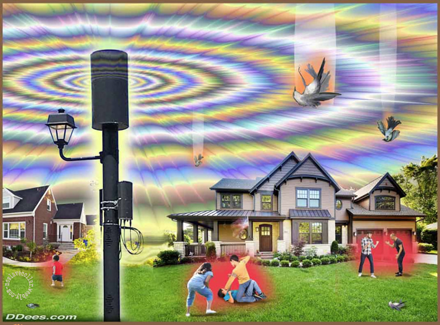 An unpeaceful neighbourhood while the sky is falling, by David Dees