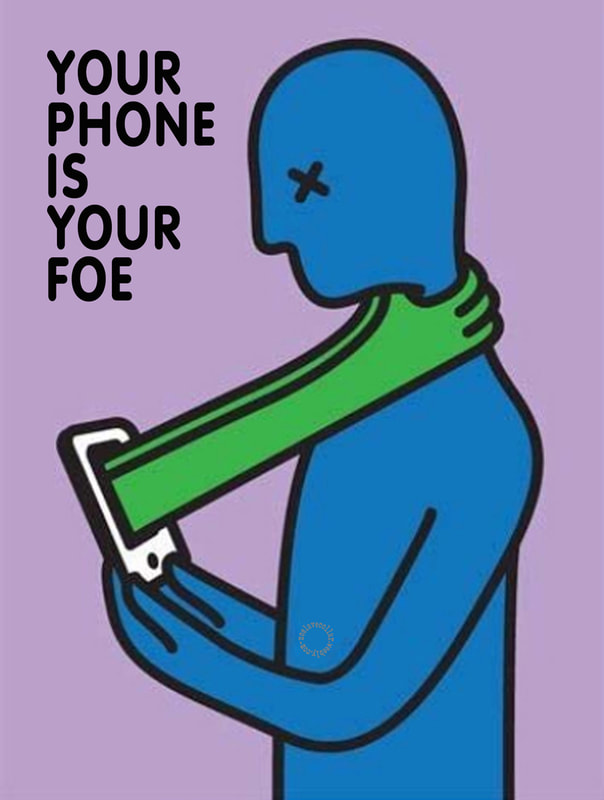 Your phone is your foe - Smartphones are killing people - this smartphone is symbolically strangling someone