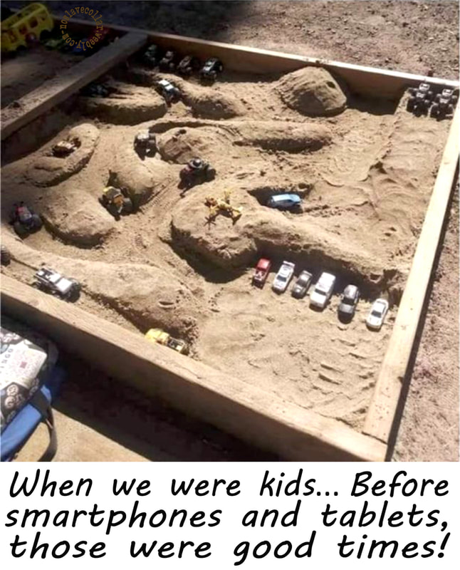 When we were kids... Before smartphones and tablets, those were good times! - playing with a sandpit and toy cars